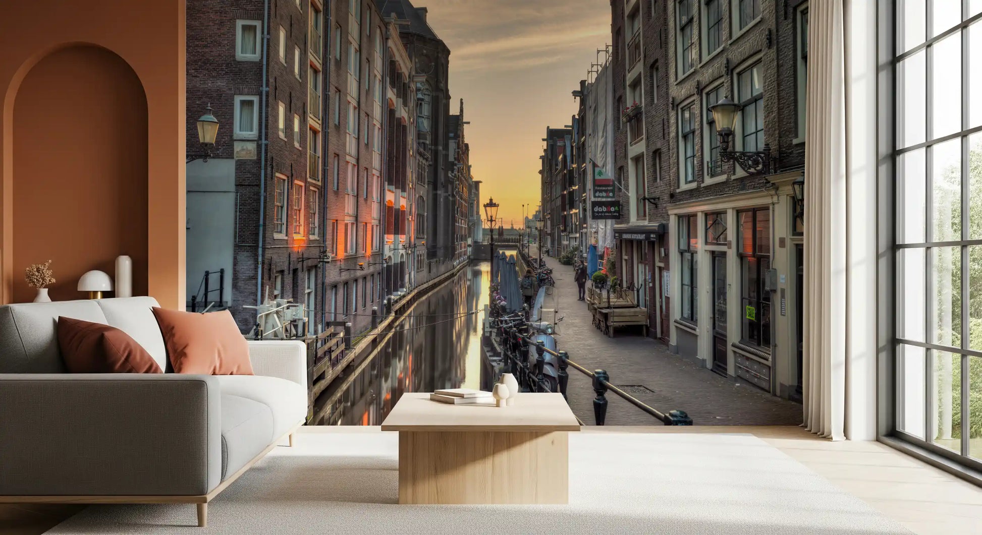 Amsterdam Golden Hour Canal Scene Wall Mural