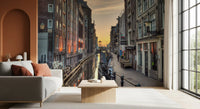 Amsterdam Golden Hour Canal Scene Wall Mural