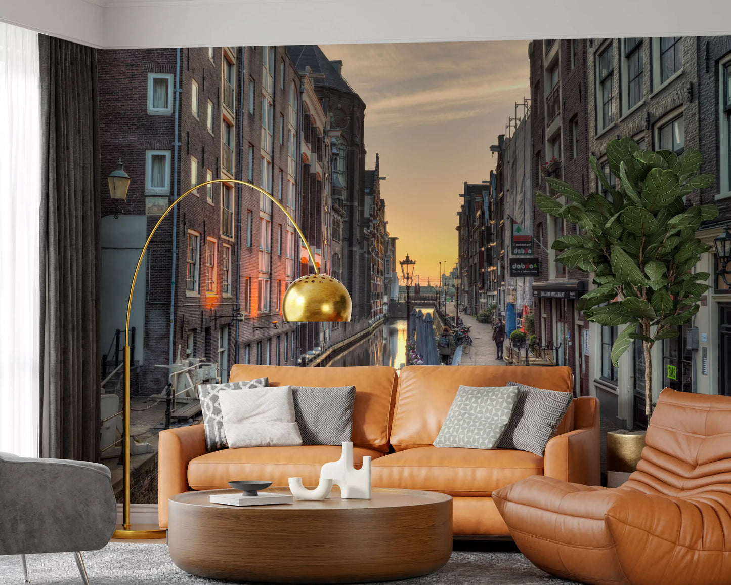 Amsterdam Golden Hour Canal Scene Wall Mural