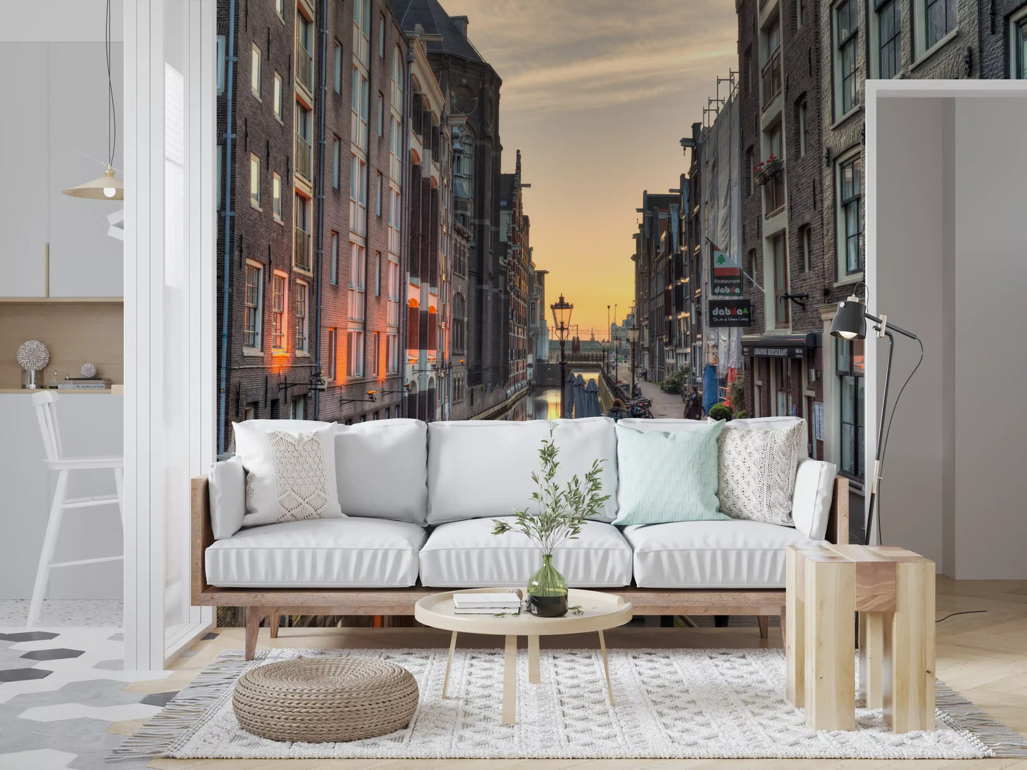 Amsterdam Golden Hour Canal Scene Wall Mural