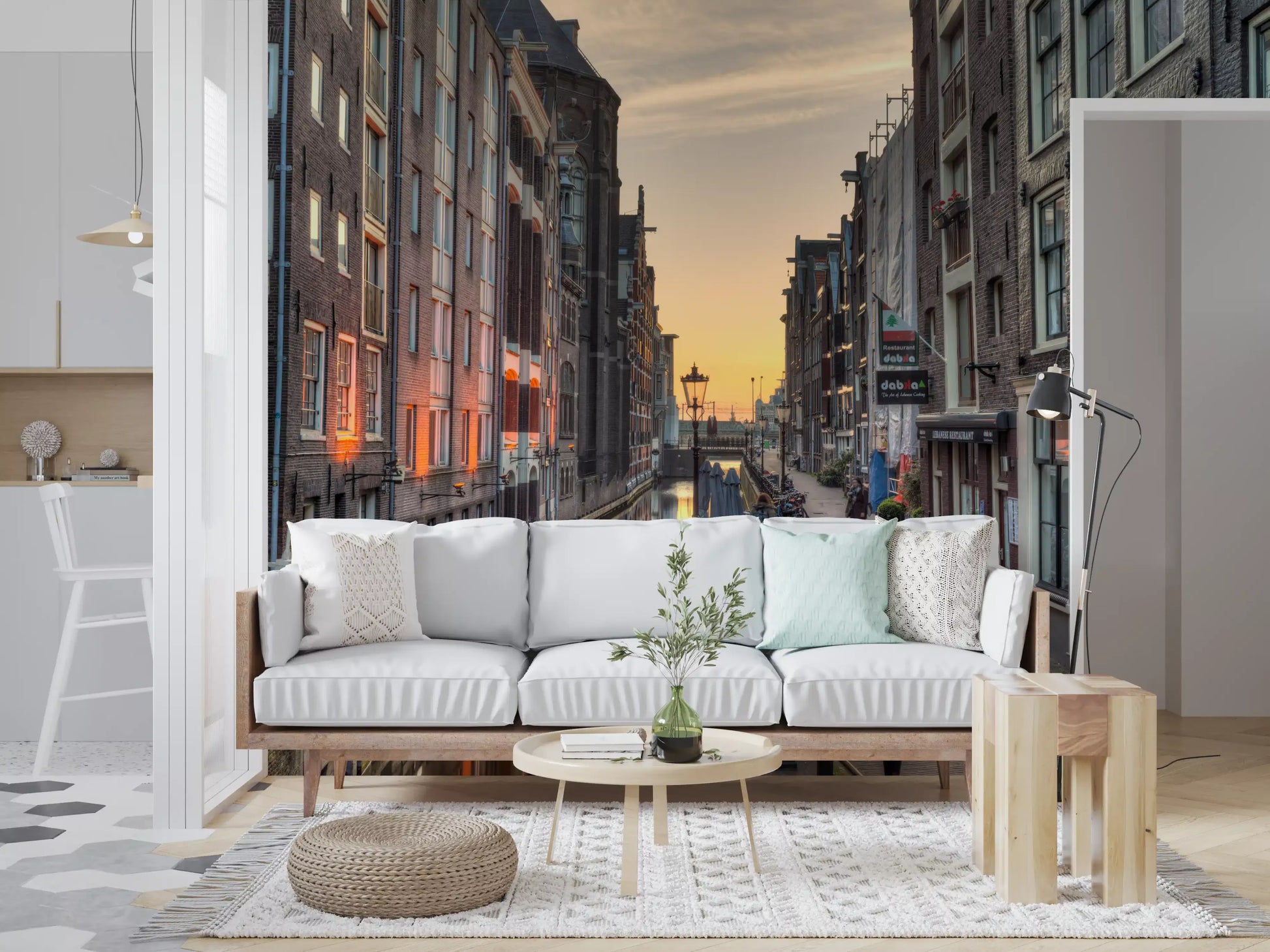 Amsterdam Golden Hour Canal Scene Wall Mural