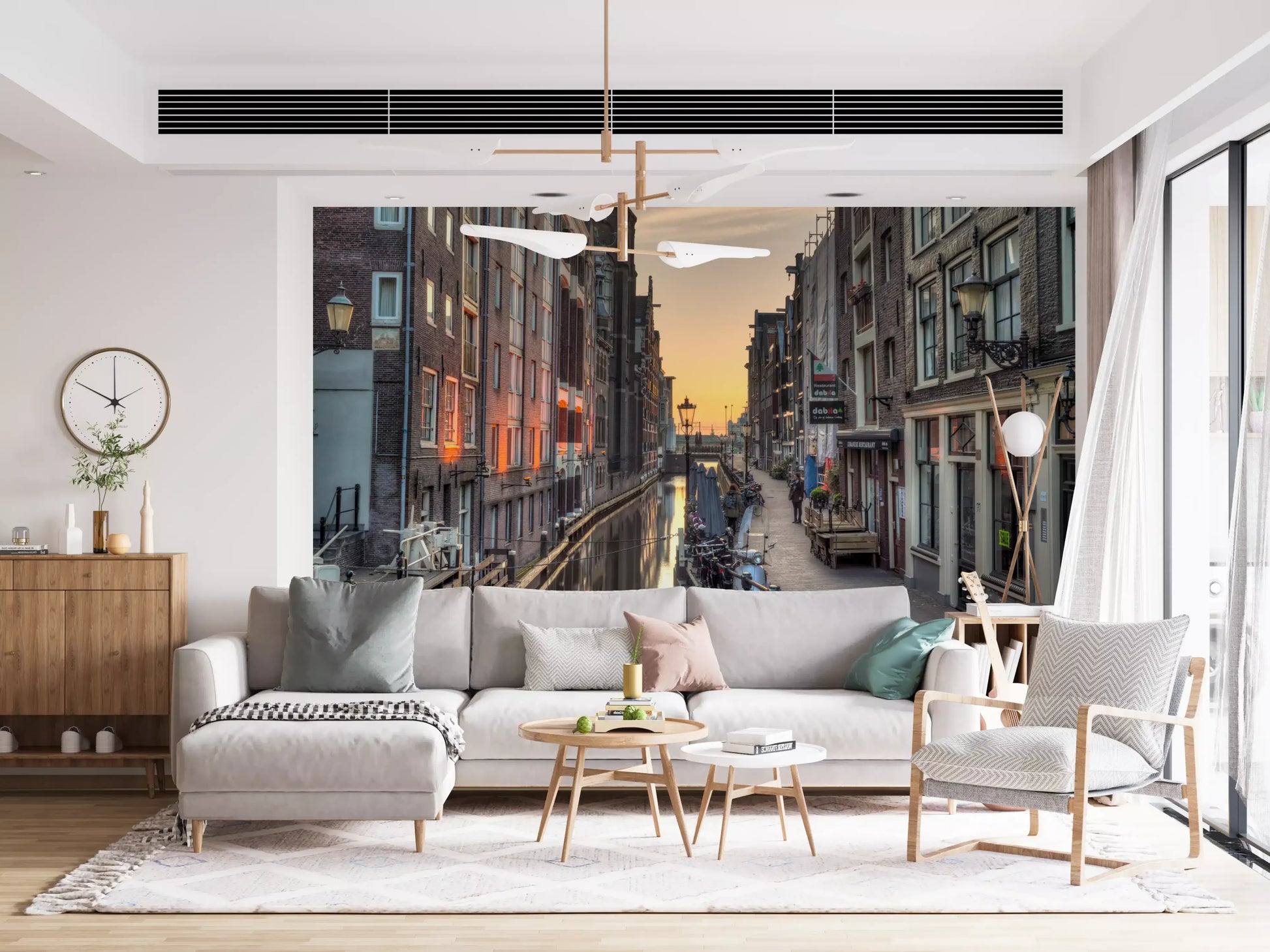 Amsterdam Golden Hour Canal Scene Wall Mural