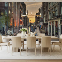 Amsterdam Golden Hour Canal Scene Wall Mural