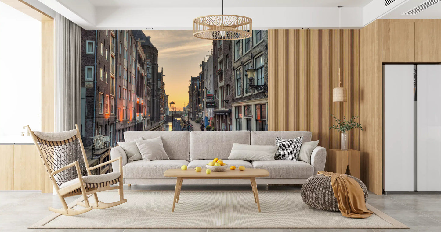 Amsterdam Golden Hour Canal Scene Wall Mural