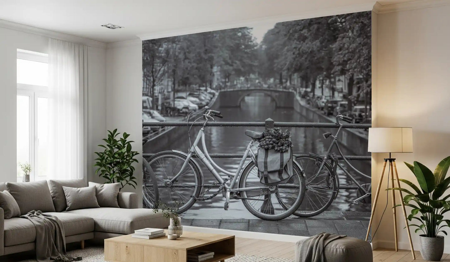 Amsterdam Canal Bicycle Scene Wall Mural