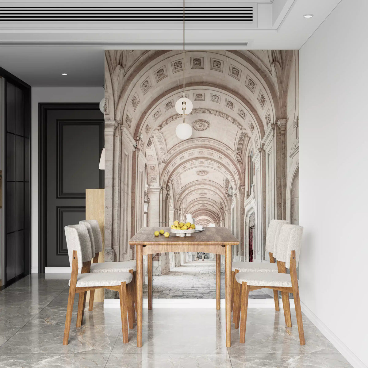 Neoclassical stone archway mural with vaulted ceilings and receding arches GD11153