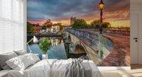 Riverside Town at Sunset Wall Mural