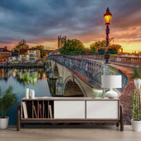 Riverside Town at Sunset Wall Mural