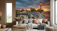 Riverside Town at Sunset Wall Mural