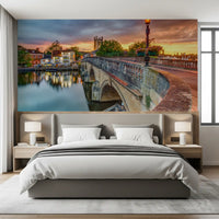 Riverside Town at Sunset Wall Mural