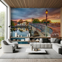 Riverside Town at Sunset Wall Mural