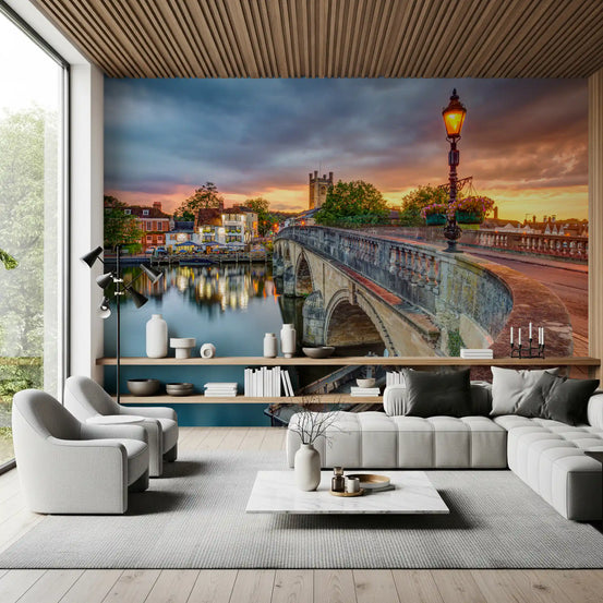 Riverside Town at Sunset Wall Mural