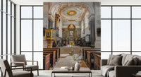 Stained Wood and Gilded Church Interior Wall Mural