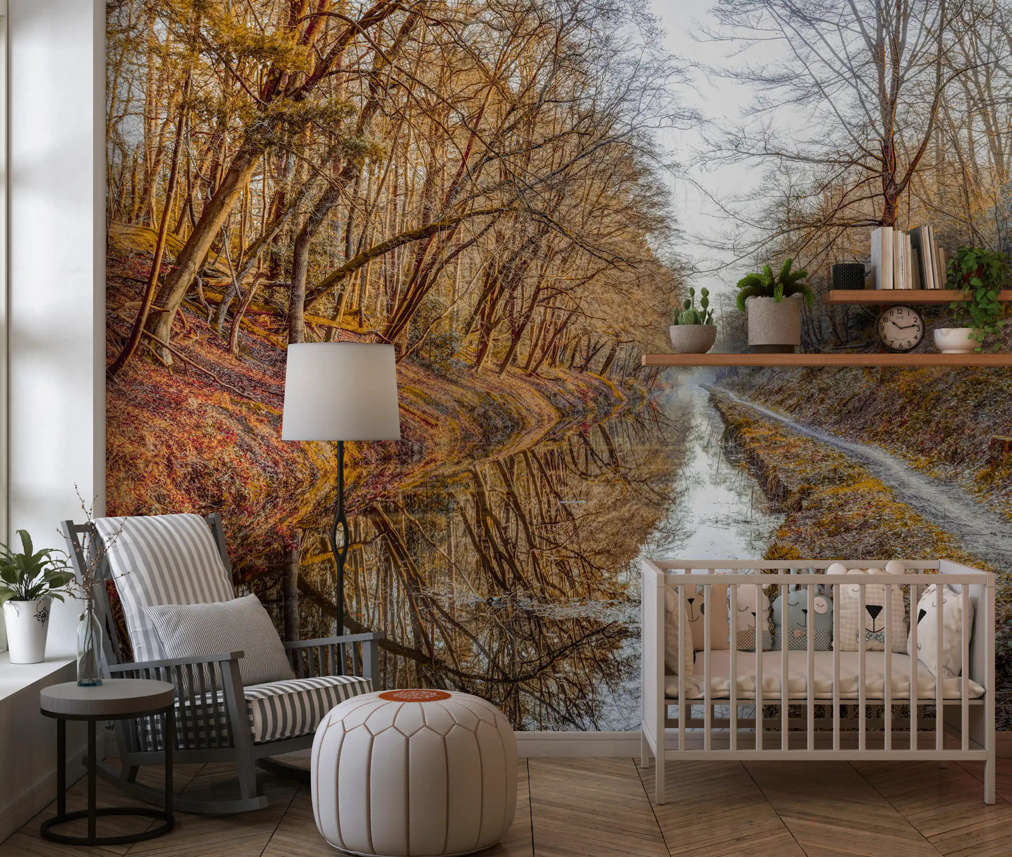 Autumn Canal Reflections Wall Mural