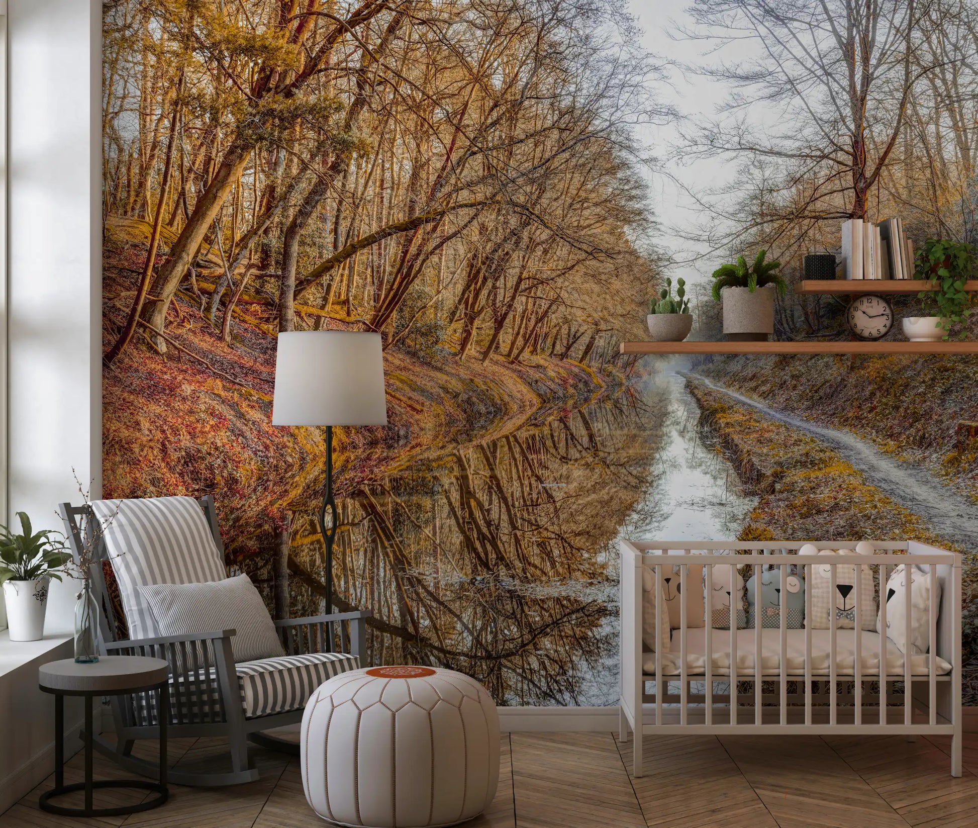 Autumn Canal Reflections Wall Mural