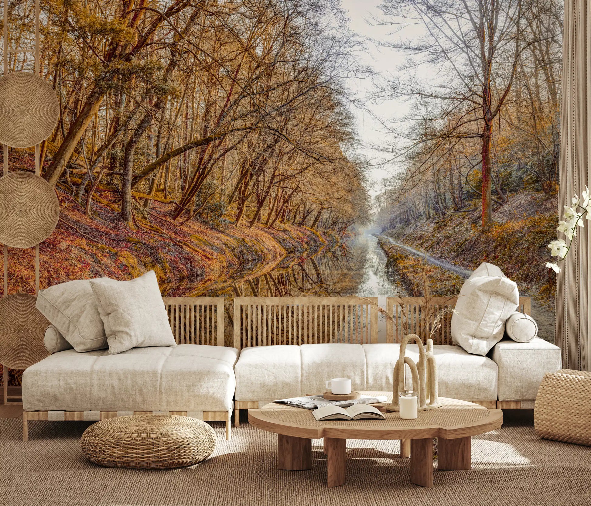 Autumn Canal Reflections Wall Mural