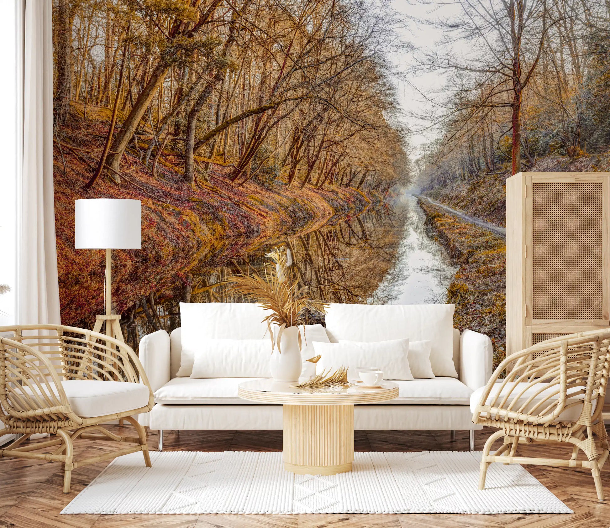 Autumn Canal Reflections Wall Mural