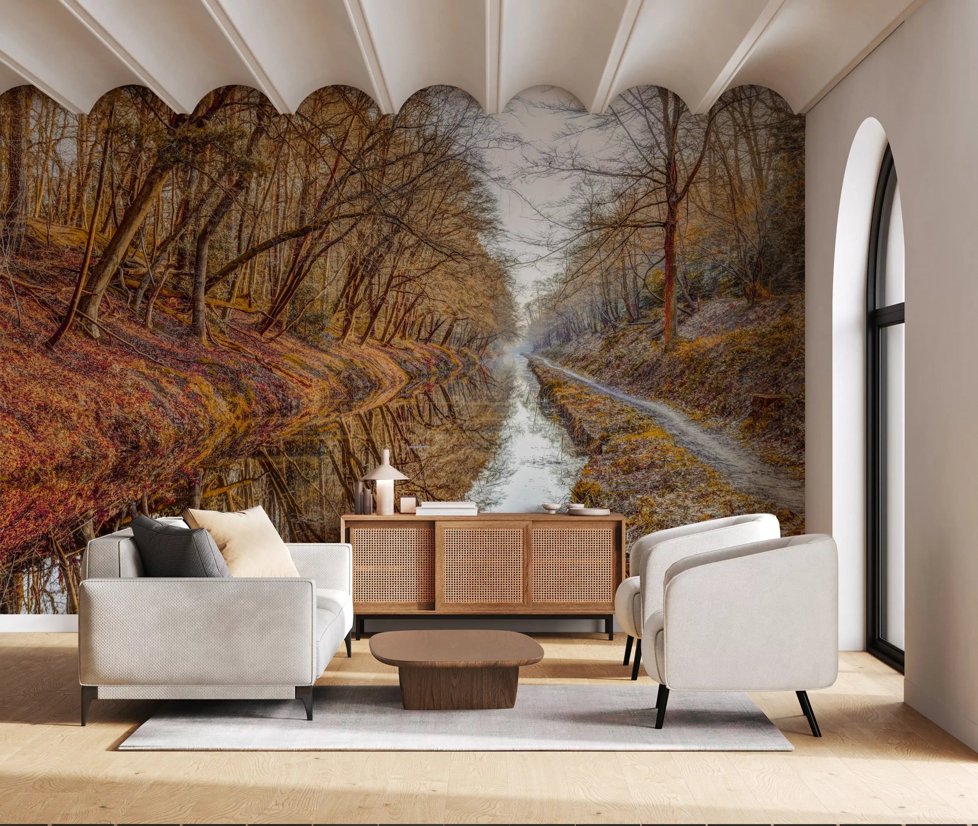 Autumn Canal Reflections Wall Mural