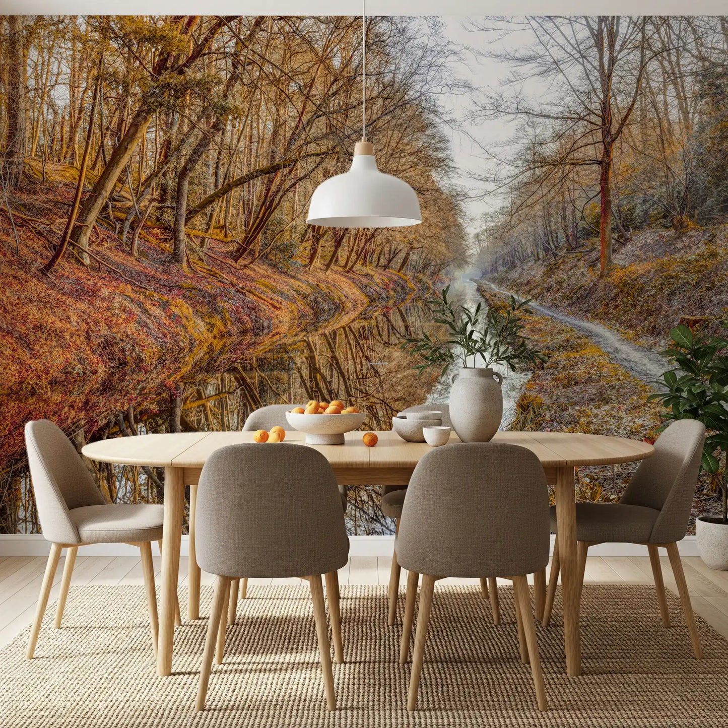 Autumn Canal Reflections Wall Mural
