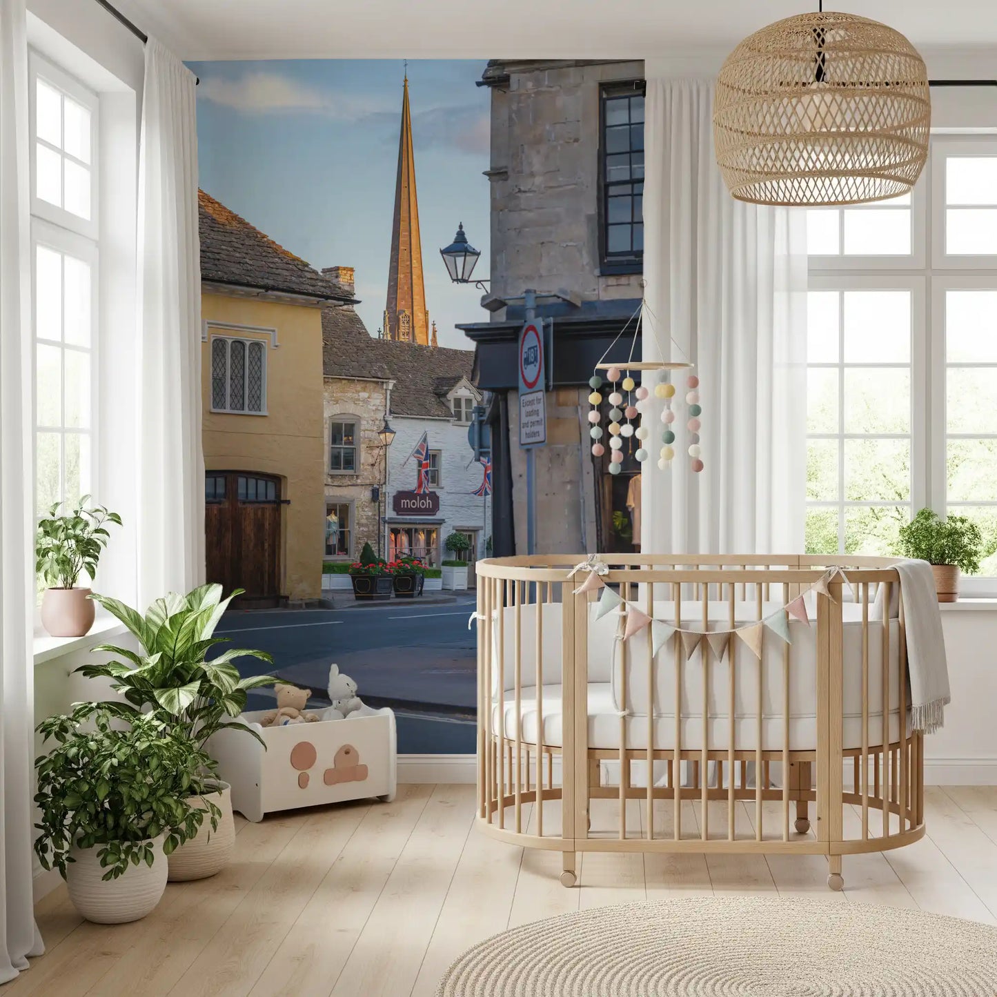 Old English Market Town Streetscape Wall Mural