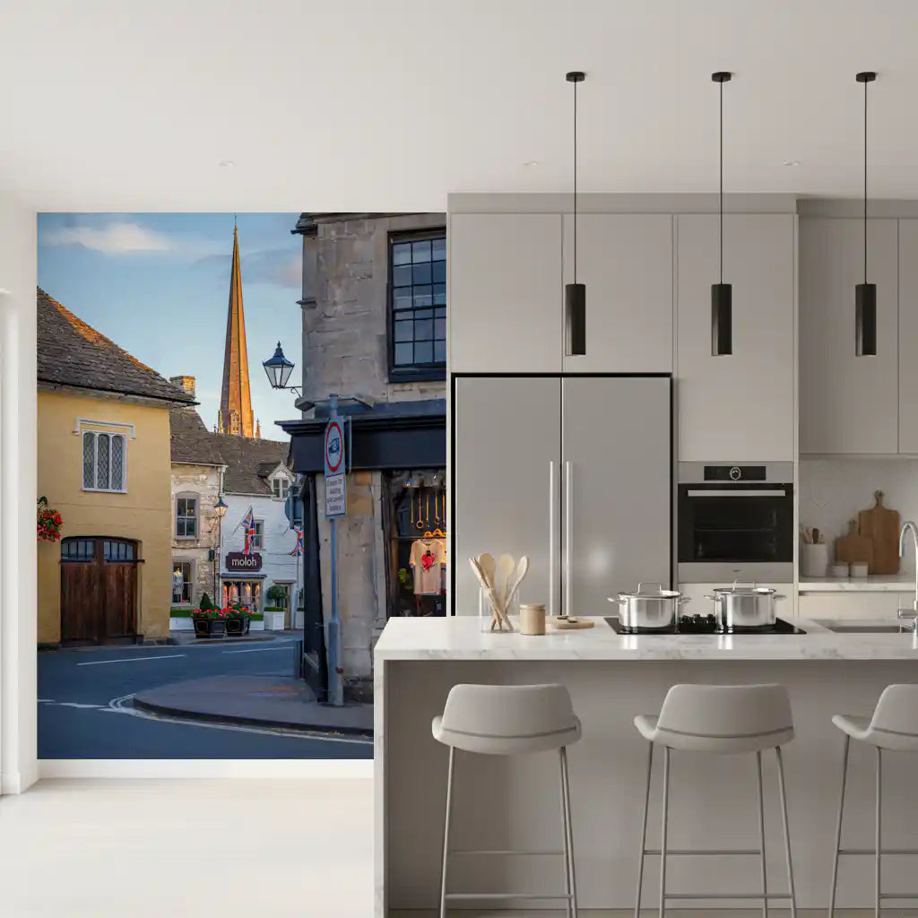 Old English Market Town Streetscape Wall Mural