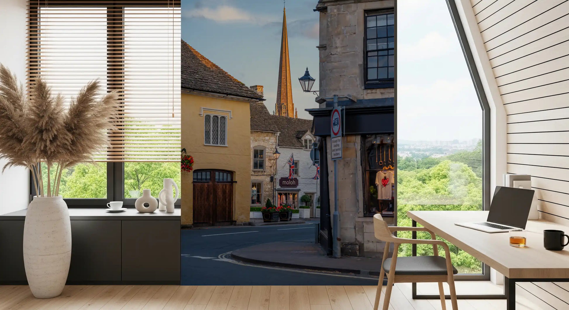 Old English Market Town Streetscape Wall Mural