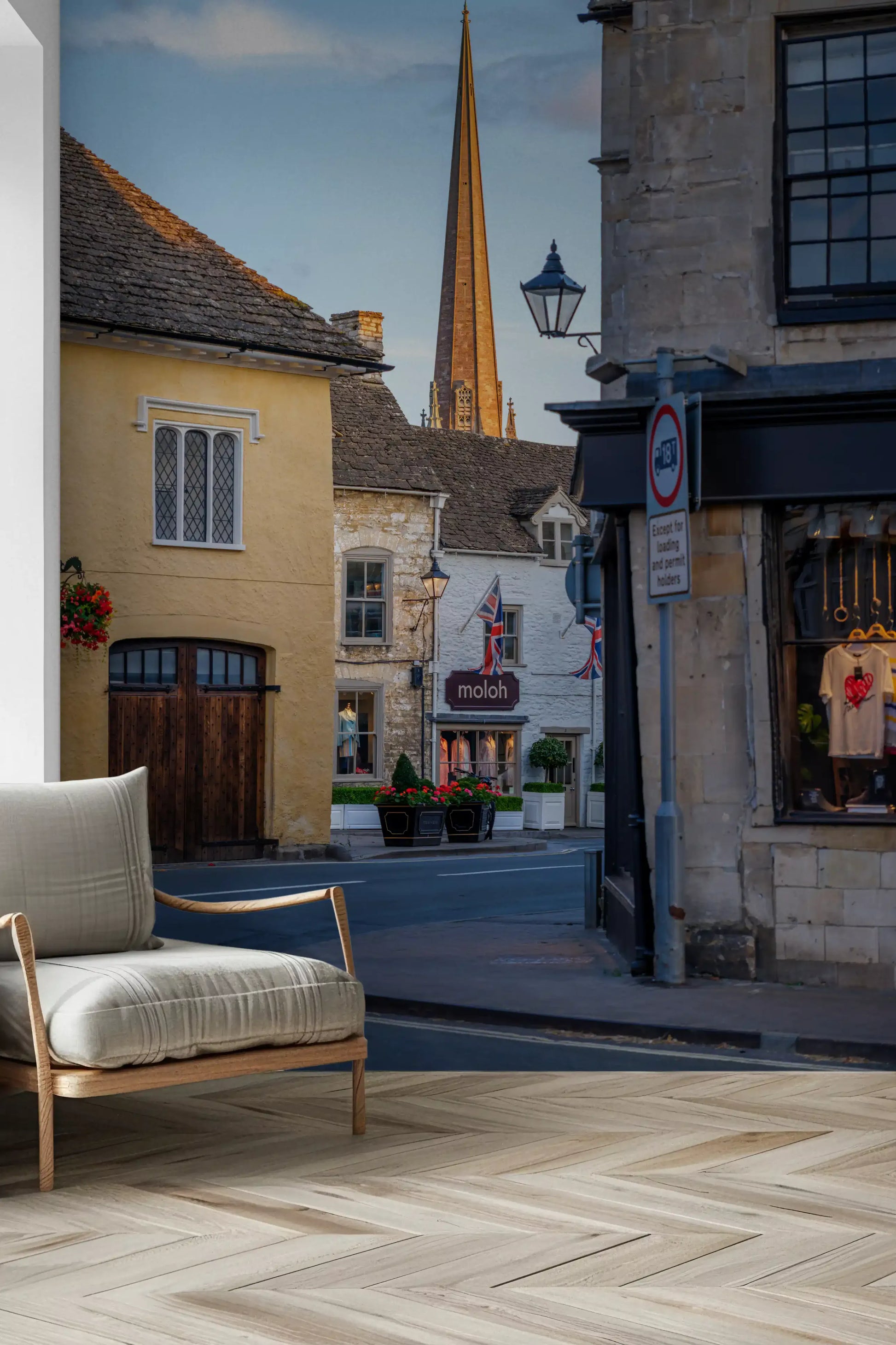 Old English Market Town Streetscape Wall Mural