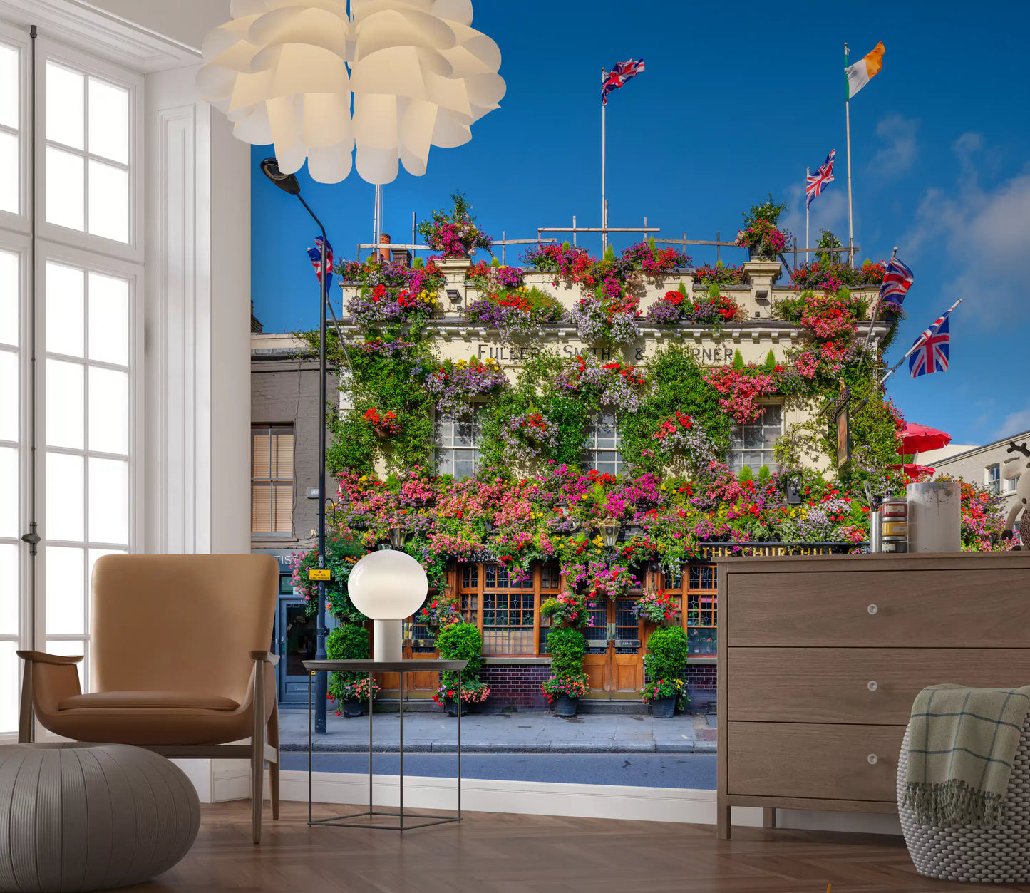 London Floral Pub Exterior Wall Mural