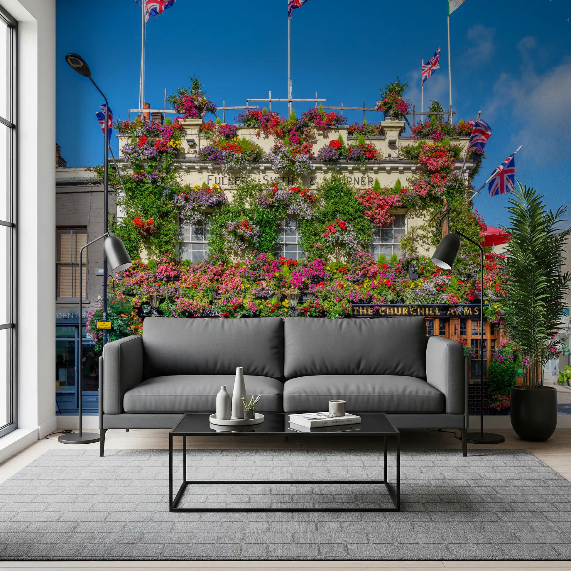 London Floral Pub Exterior Wall Mural