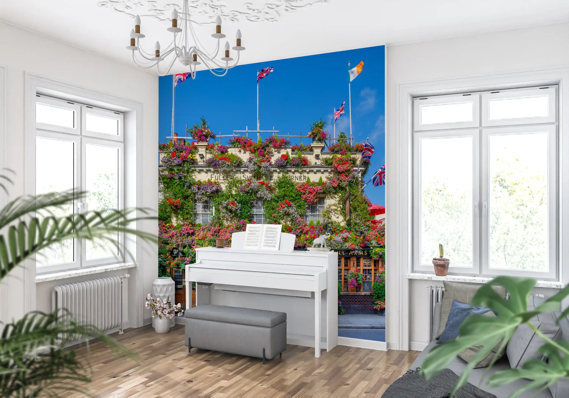 London Floral Pub Exterior Wall Mural