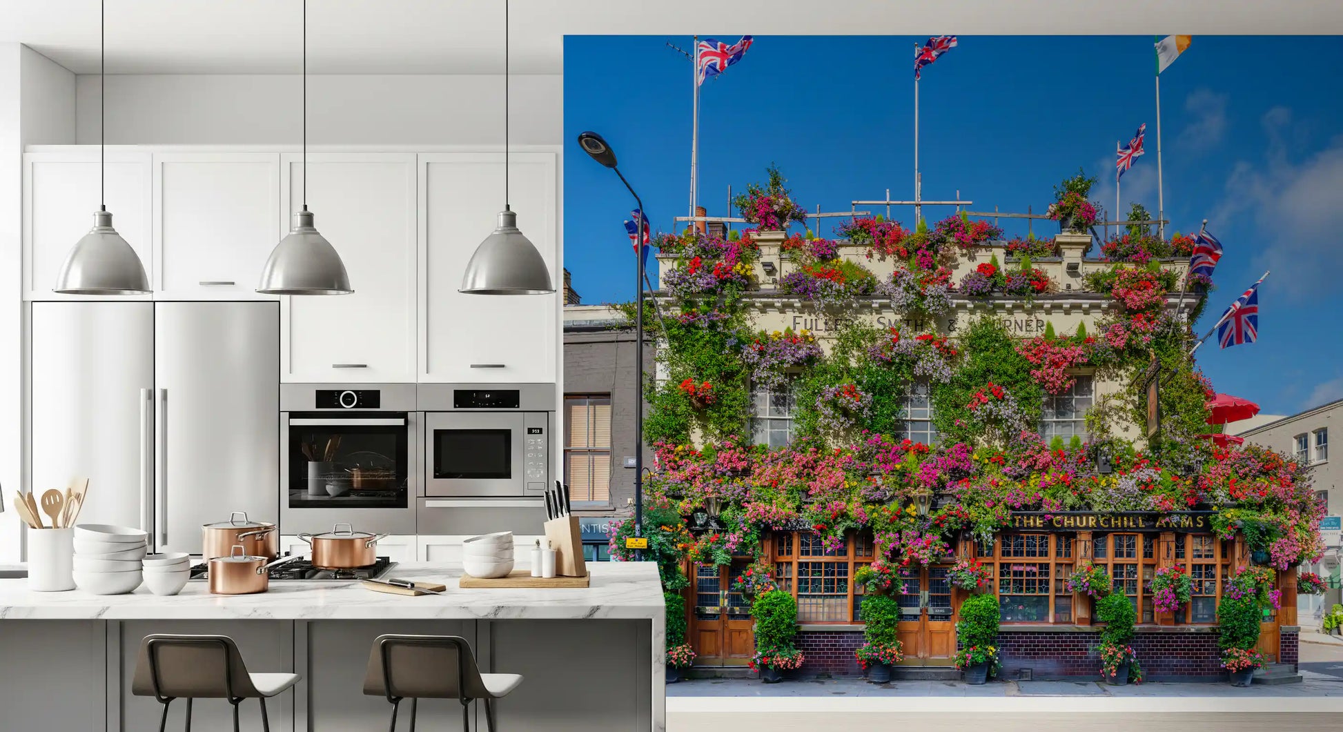 London Floral Pub Exterior Wall Mural