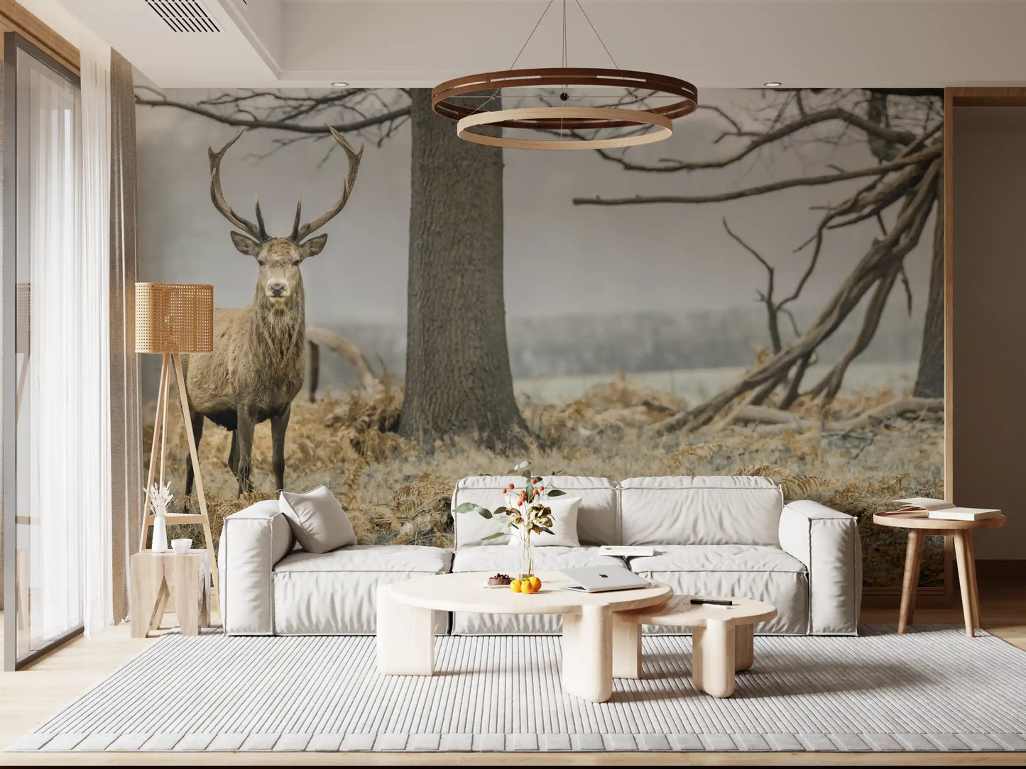 Majestic Woodland Stag in Misty Forest Wall Mural