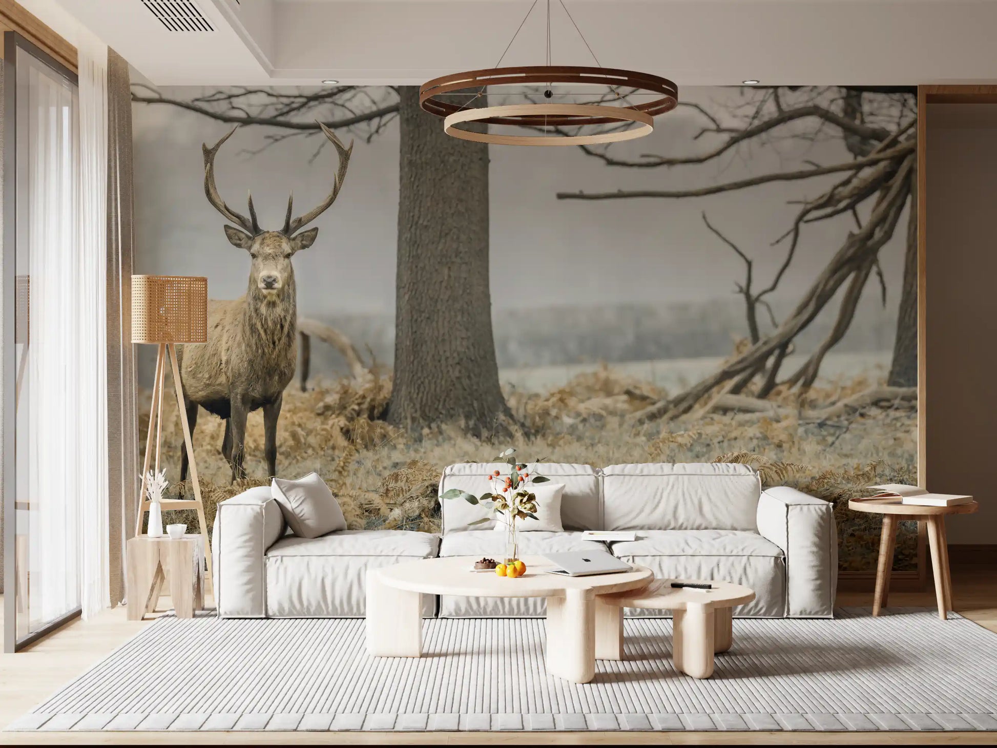 Majestic Woodland Stag in Misty Forest Wall Mural