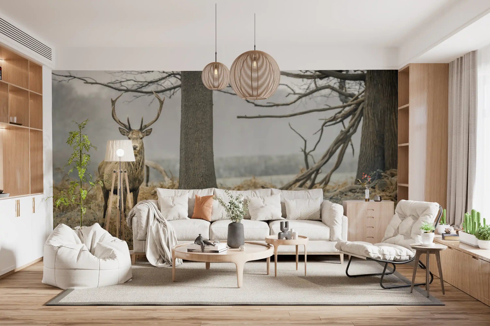 Majestic Woodland Stag in Misty Forest Wall Mural