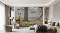 Majestic Woodland Stag in Misty Forest Wall Mural
