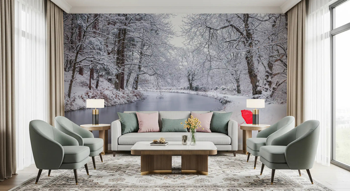 Winter Forest Red Umbrella Wall Mural