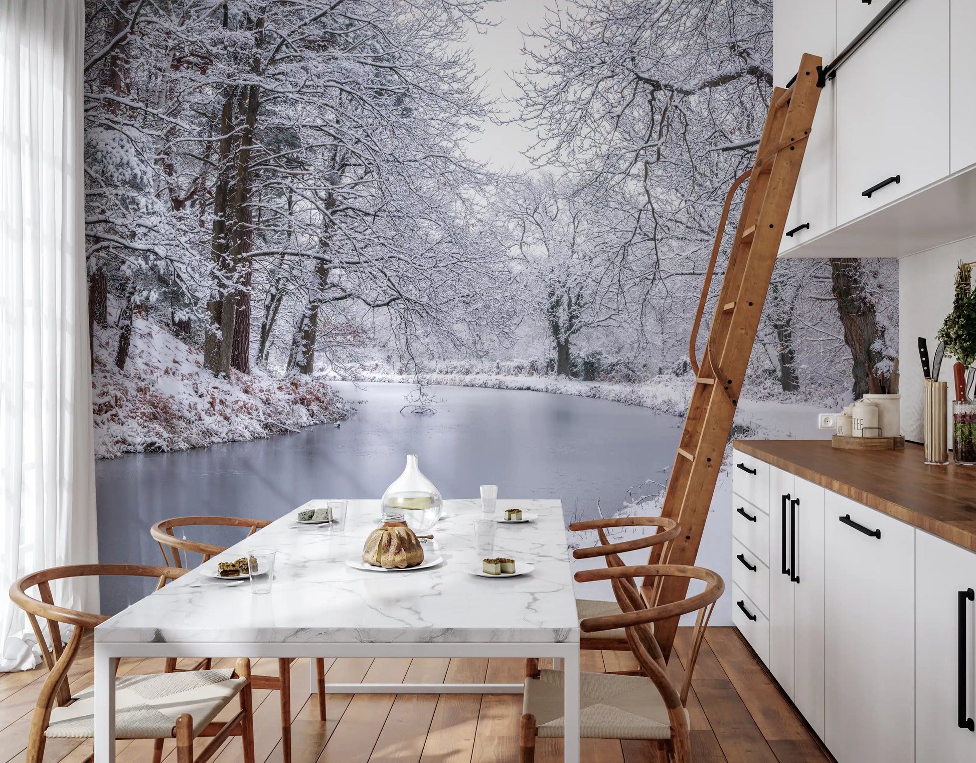 Winter Forest Red Umbrella Wall Mural