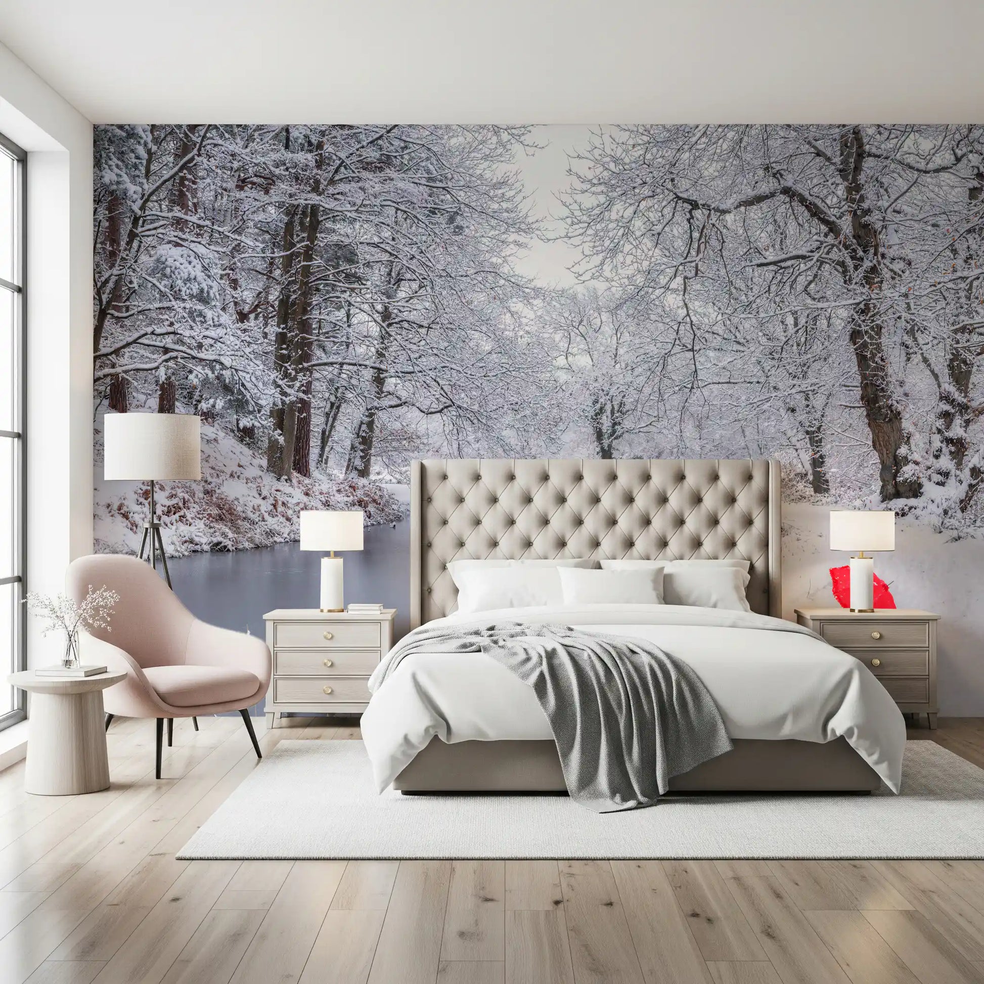 Winter Forest Red Umbrella Wall Mural