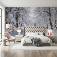 Winter Forest Red Umbrella Wall Mural