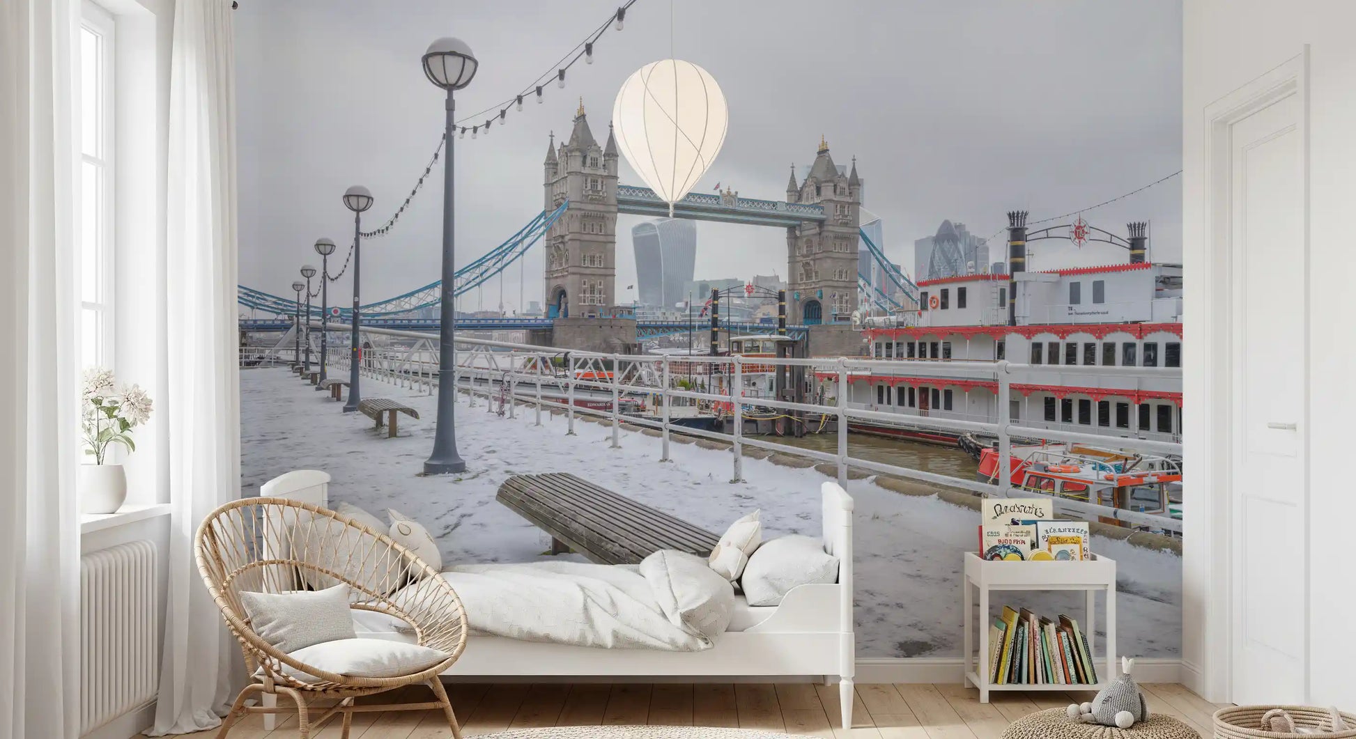 Snowy Thames Riverside View Wall Mural