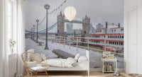 Snowy Thames Riverside View Wall Mural
