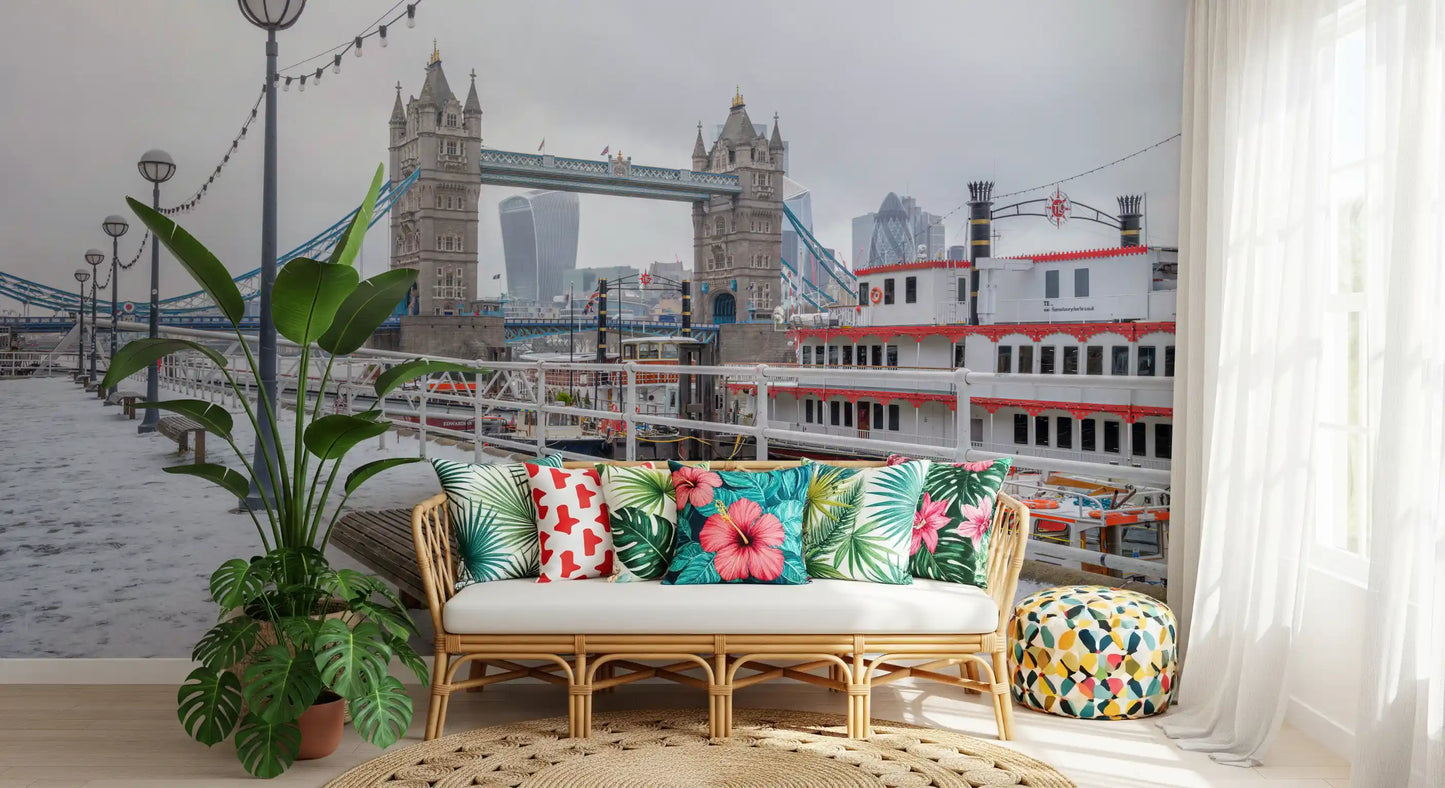Snowy Thames Riverside View Wall Mural