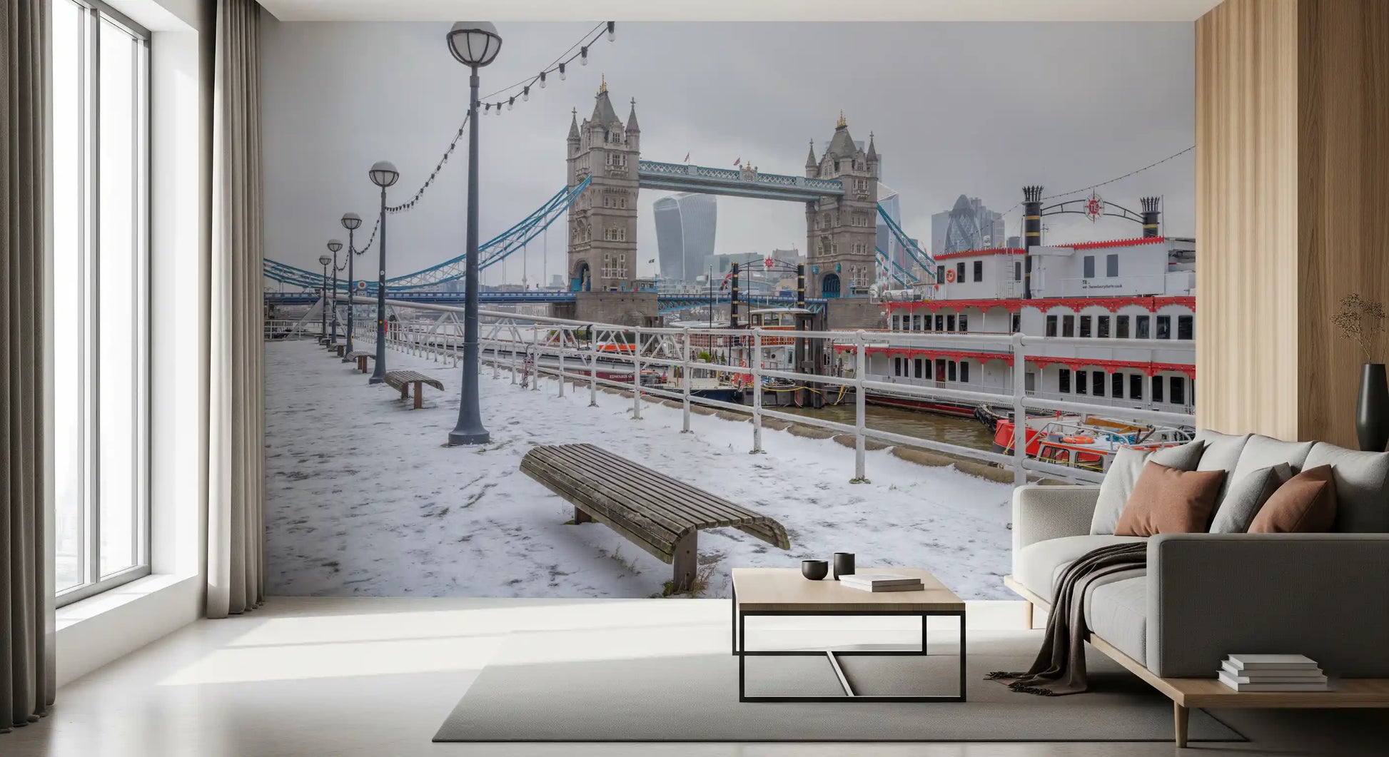 Snowy Thames Riverside View Wall Mural