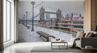 Snowy Thames Riverside View Wall Mural