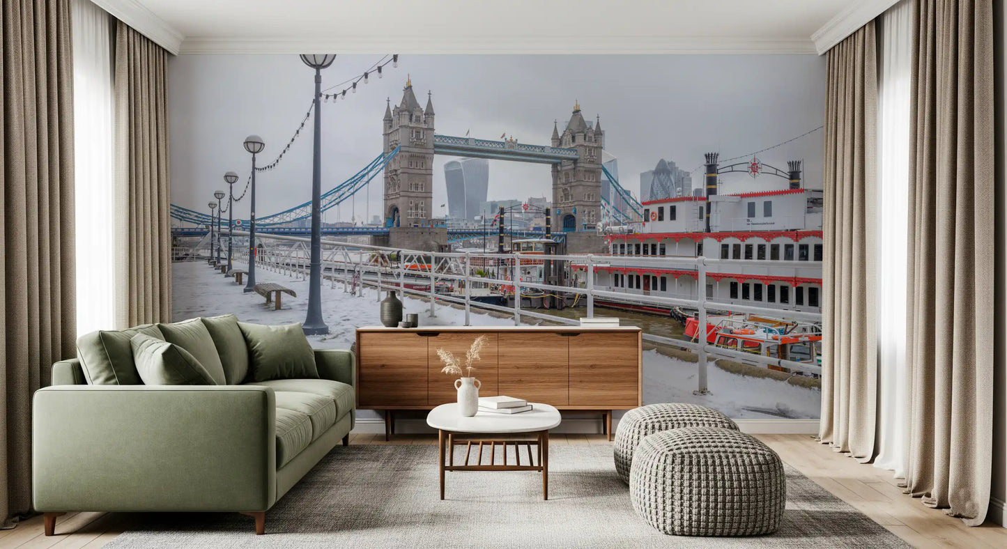 Snowy Thames Riverside View Wall Mural