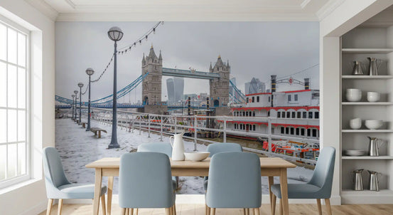 Snowy Thames Riverside View Wall Mural
