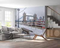 Snowy Thames Riverside View Wall Mural