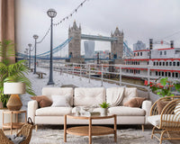 Snowy Thames Riverside View Wall Mural