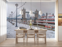 Snowy Thames Riverside View Wall Mural