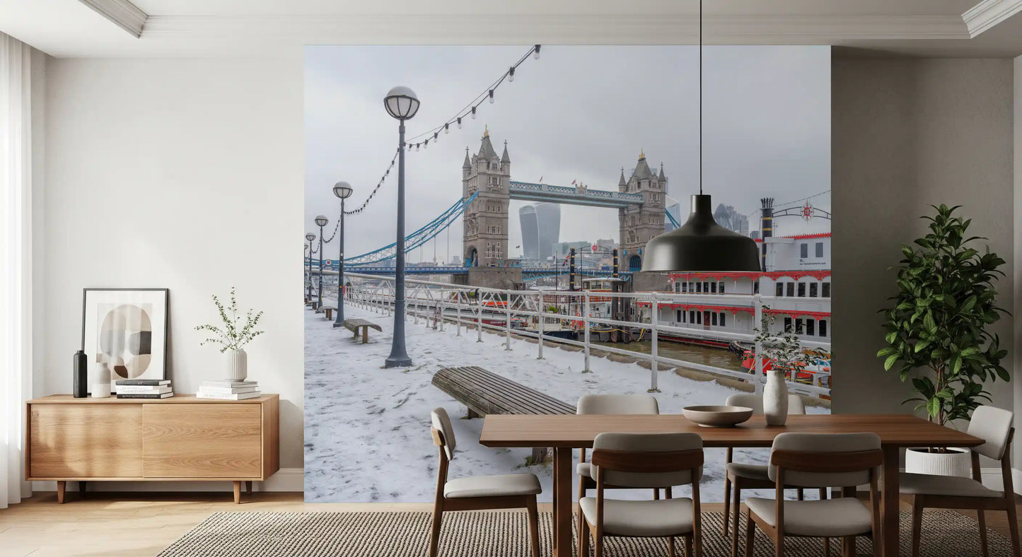 Snowy Thames Riverside View Wall Mural